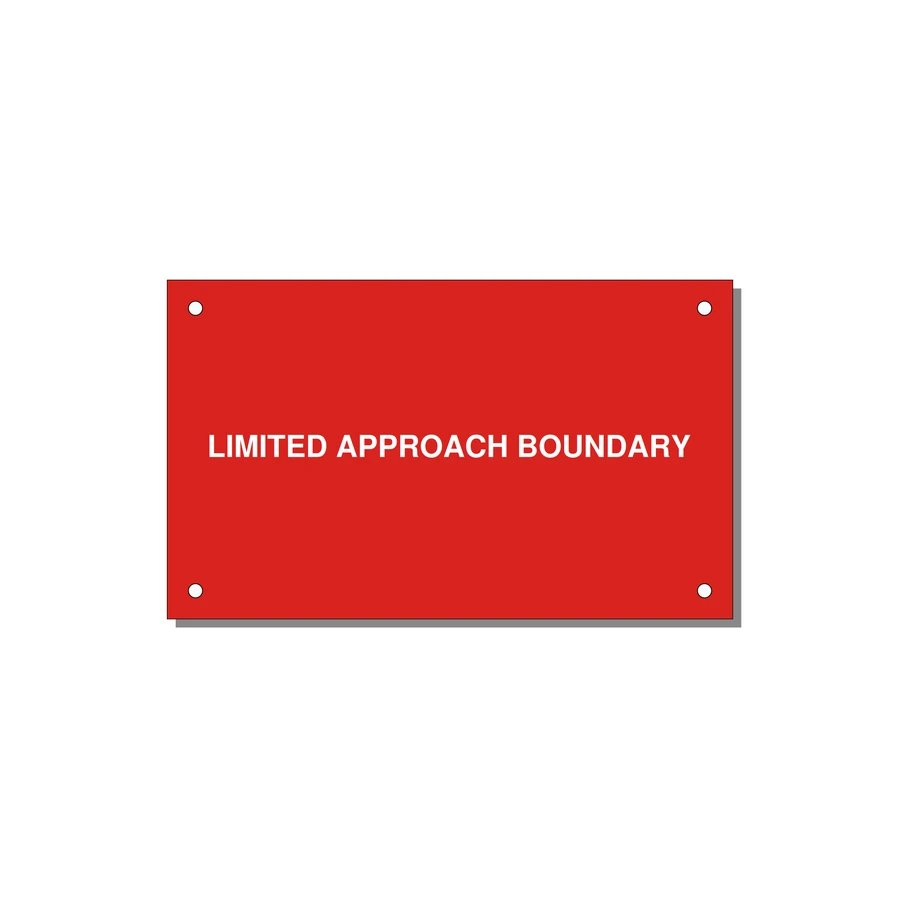 5.0x3.0" Safety Label - LIMITED APPROACH BOUNDARY — 5x3" White on Red, Holes