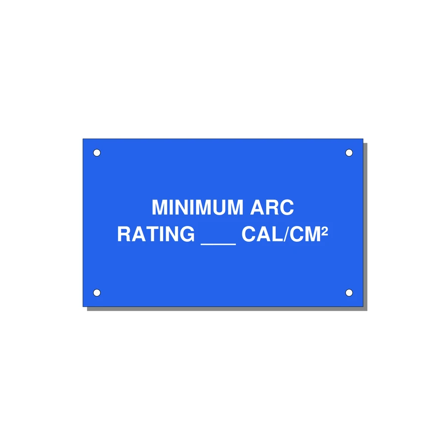 5.0x3.0" Safety Label - MINIMUM ARC RATING ___ CA — 5x3" White on Blue, Holes
