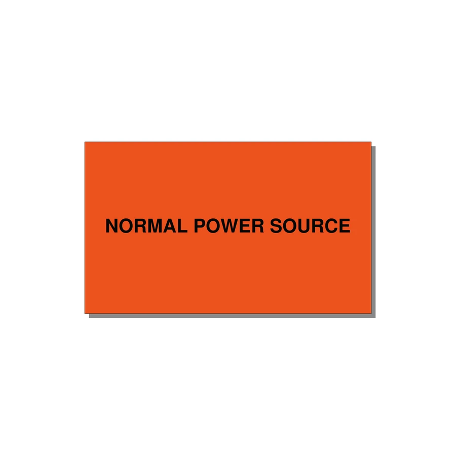 5.0x3.0" Safety Label - NORMAL POWER SOURCE — 5x3" Black on Orange, Adhesive