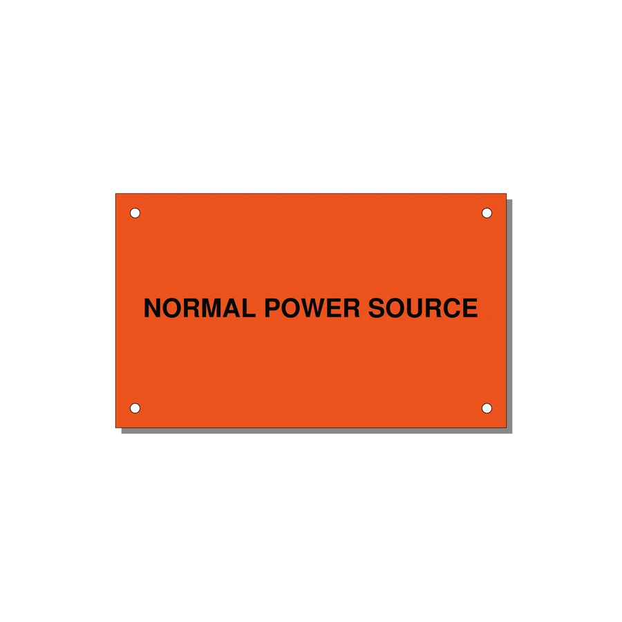 5.0x3.0" Safety Label - NORMAL POWER SOURCE — 5x3" Black on Orange, Holes