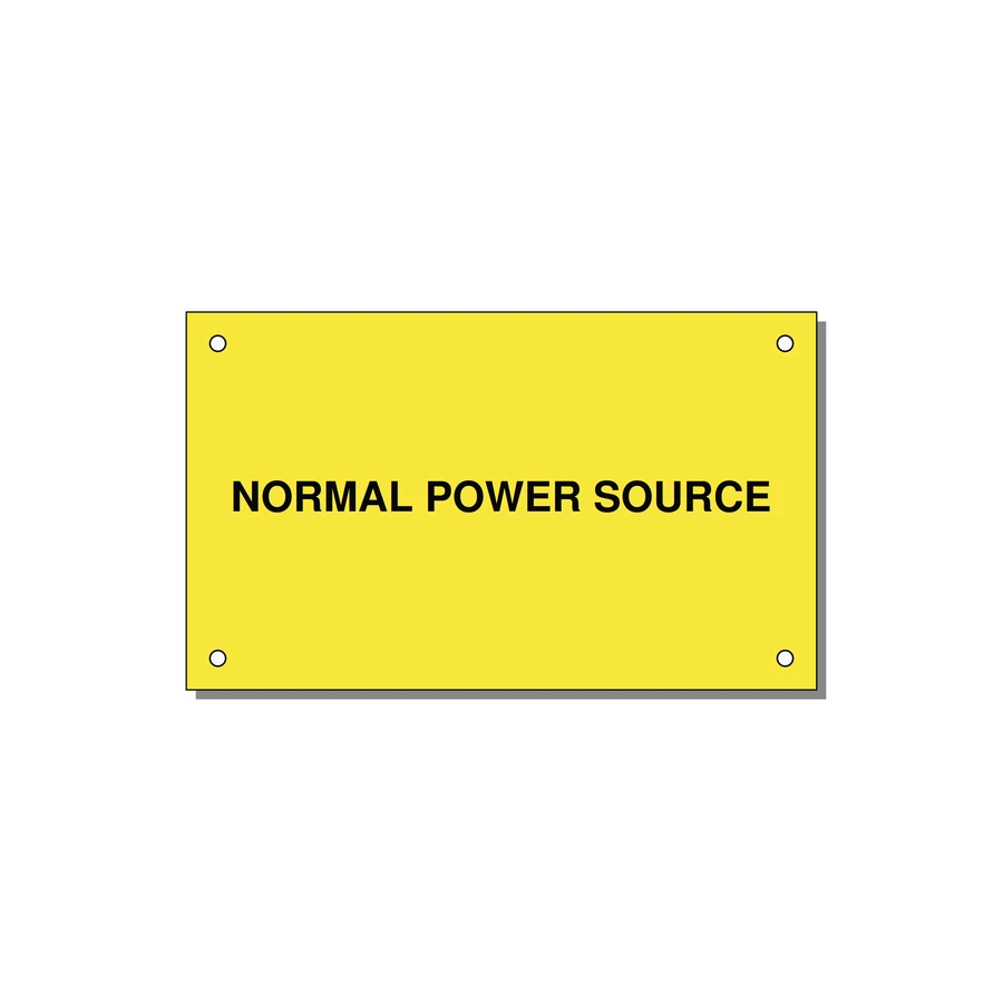 5.0x3.0" Safety Label - NORMAL POWER SOURCE — 5x3" Black on Yellow, Holes