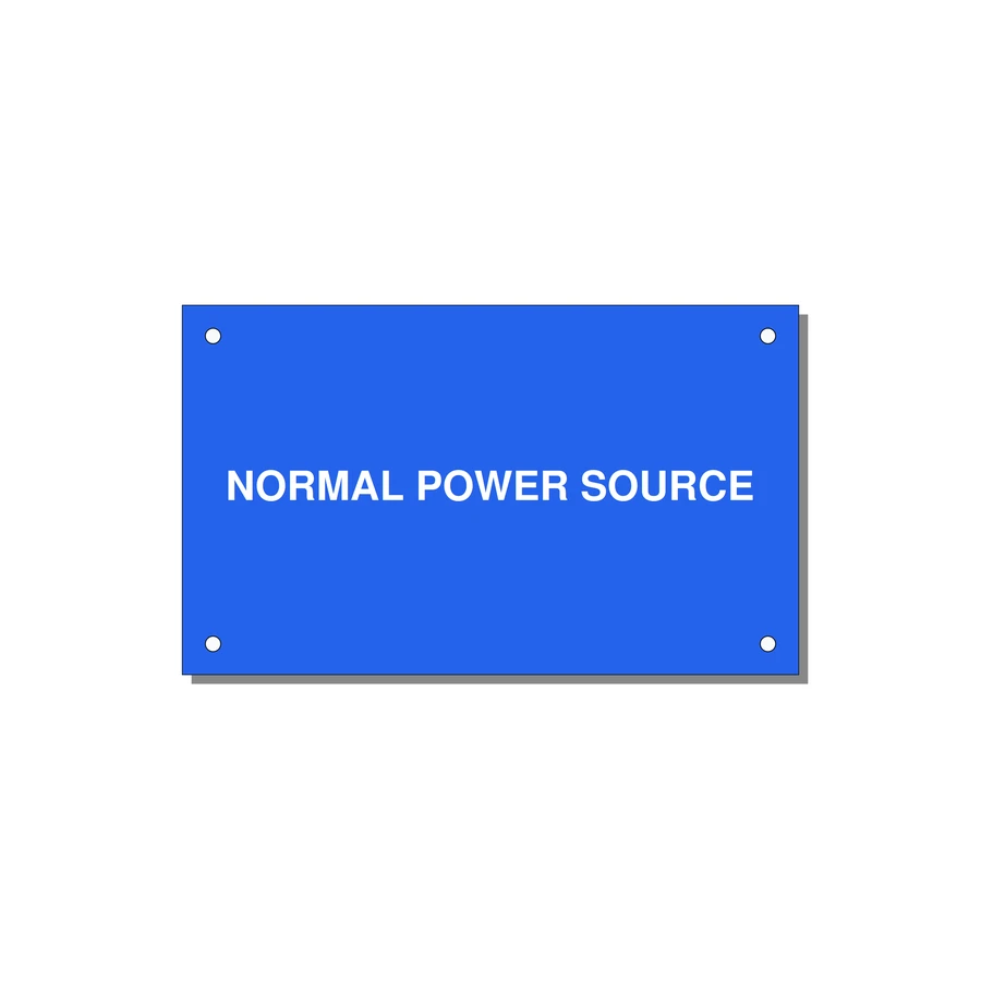 5.0x3.0" Safety Label - NORMAL POWER SOURCE — 5x3" White on Blue, Holes