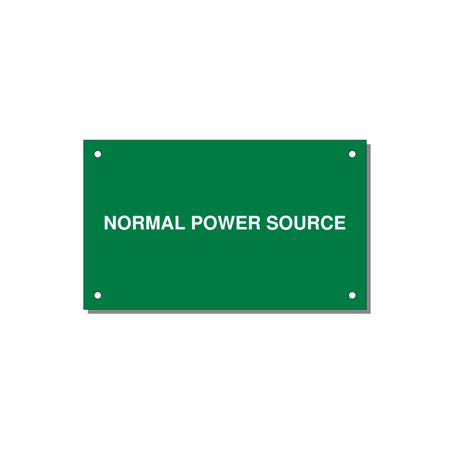 5.0x3.0" Safety Label - NORMAL POWER SOURCE — 5x3" White on Green, Holes
