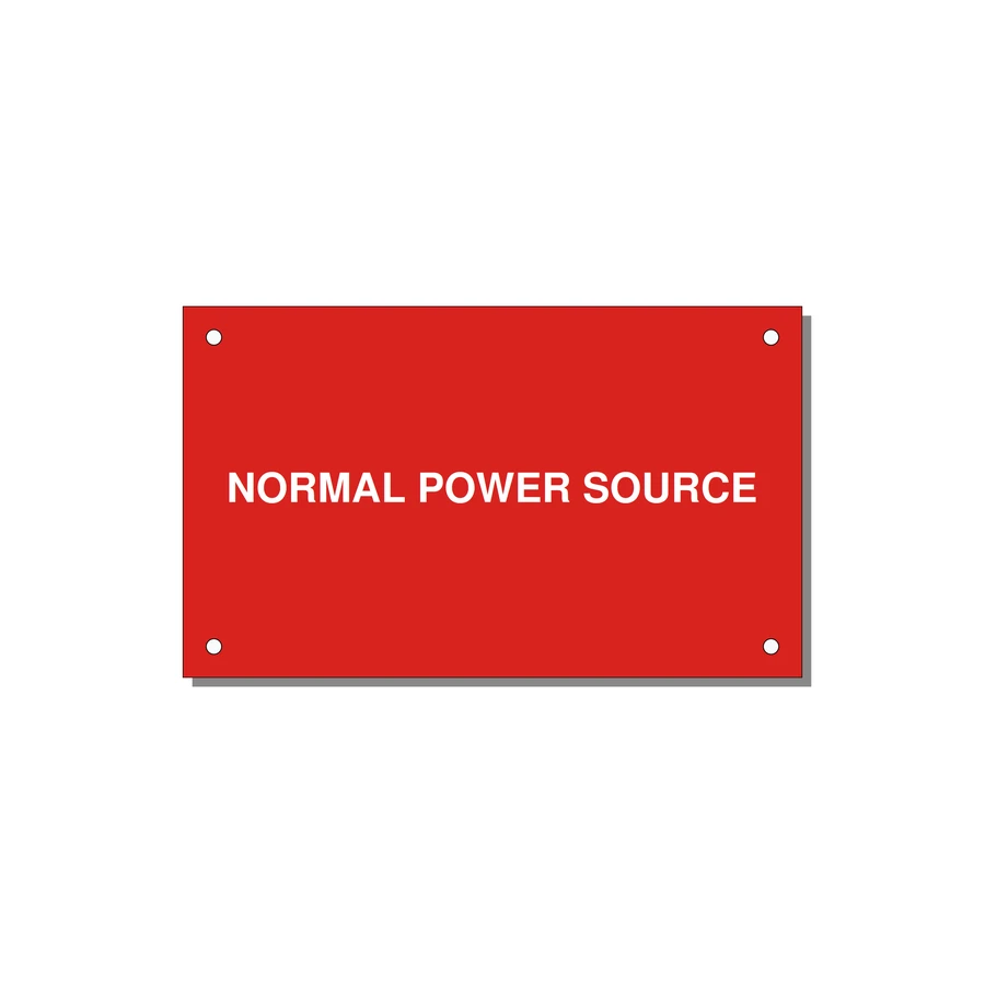 5.0x3.0" Safety Label - NORMAL POWER SOURCE — 5x3" White on Red, Holes