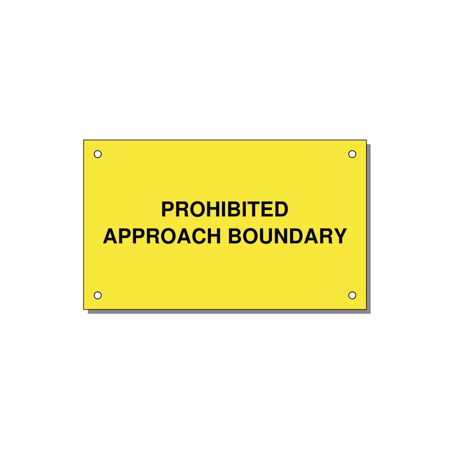5.0x3.0" Safety Label - PROHIBITED APPROACH BOUND — 5x3" Black on Yellow, Holes