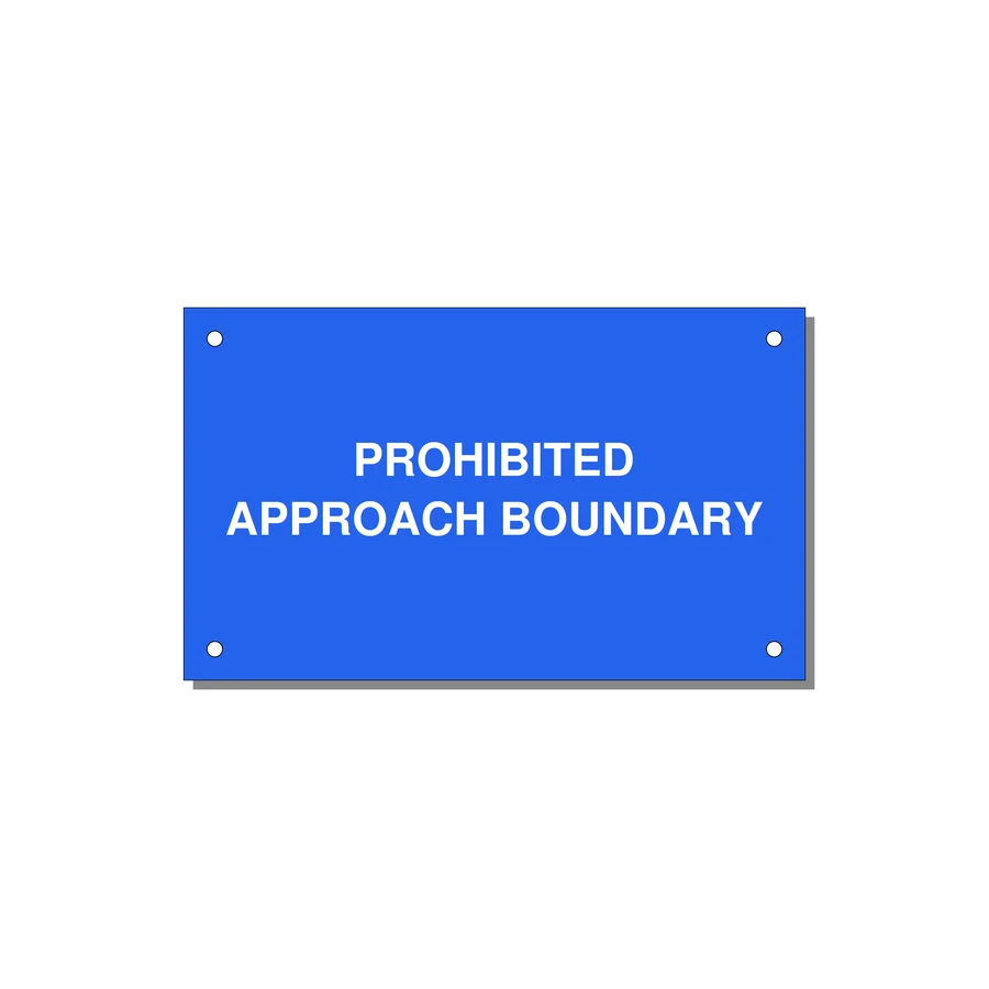 5.0x3.0" Safety Label - PROHIBITED APPROACH BOUND — 5x3" White on Blue, Holes