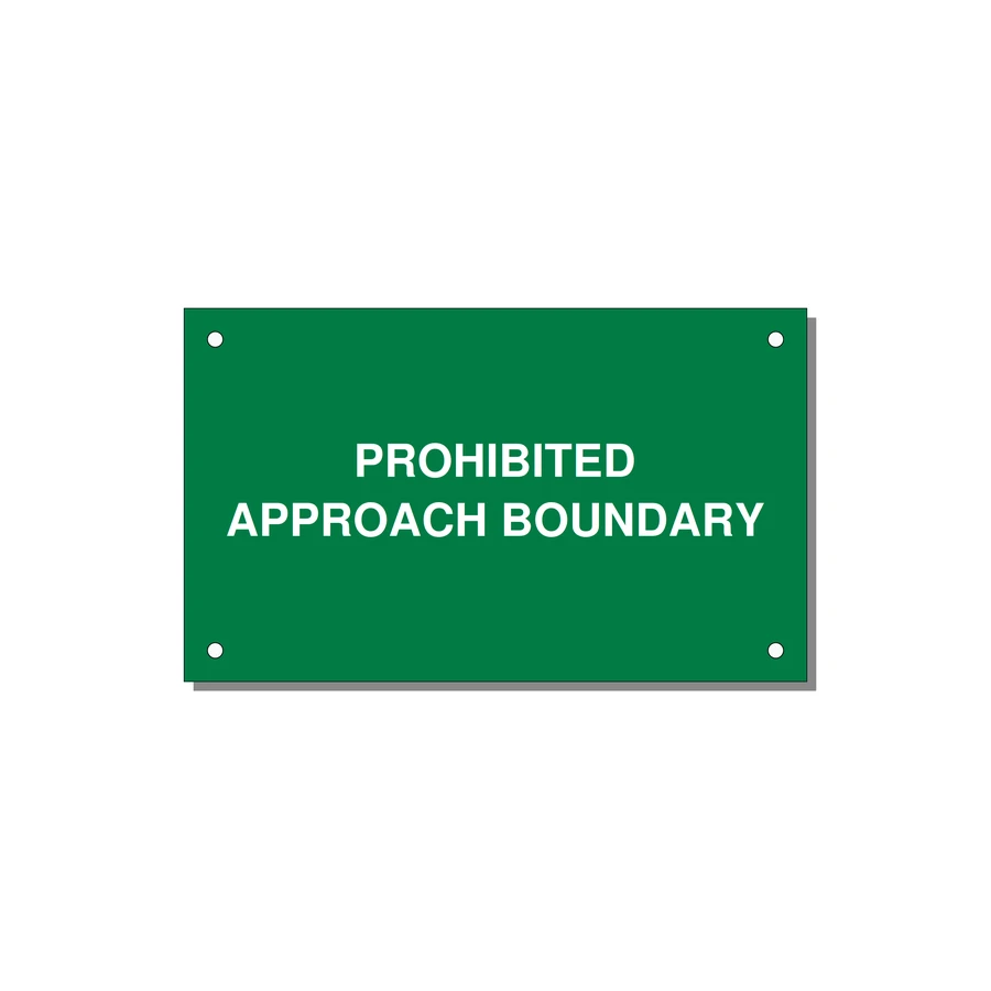 5.0x3.0" Safety Label - PROHIBITED APPROACH BOUND — 5x3" White on Green, Holes