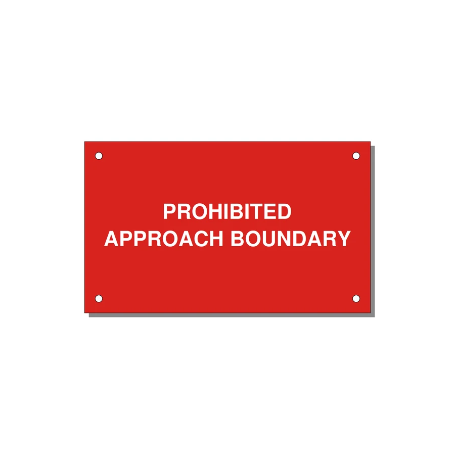 5.0x3.0" Safety Label - PROHIBITED APPROACH BOUND — 5x3" White on Red, Holes