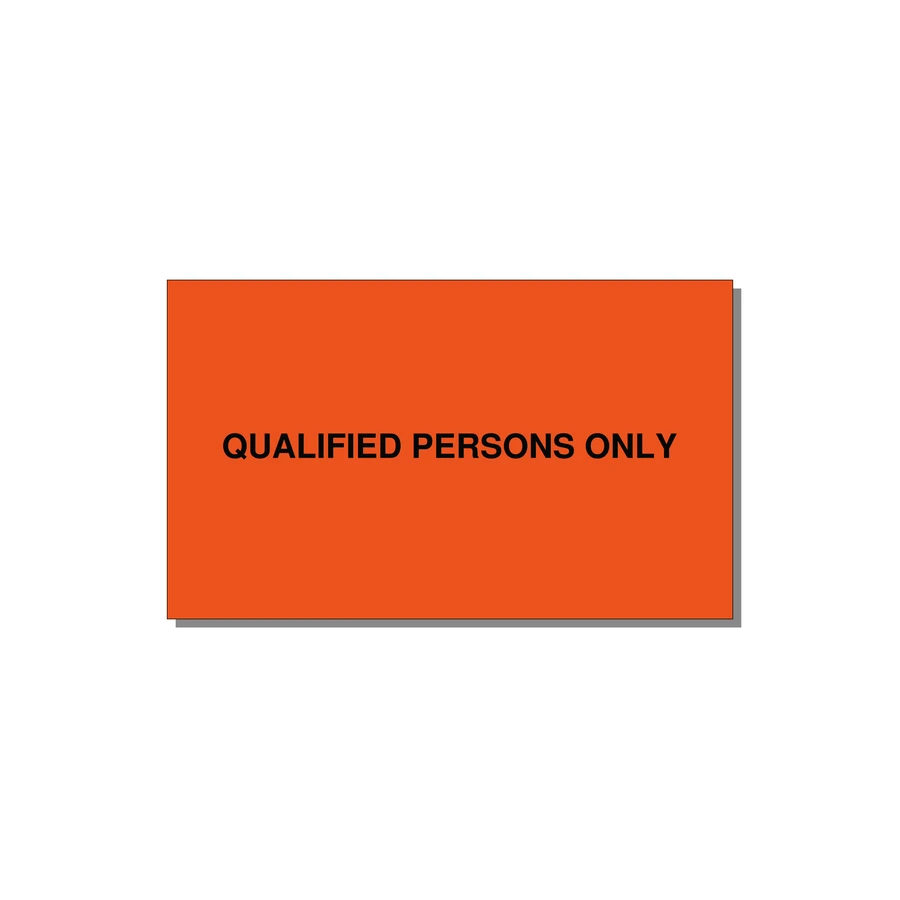 5.0x3.0" Safety Label - QUALIFIED PERSONS ONLY — 5x3" Black on Orange, Adhesive