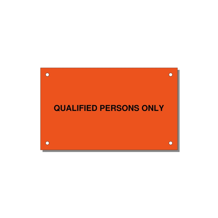 5.0x3.0" Safety Label - QUALIFIED PERSONS ONLY — 5x3" Black on Orange, Holes