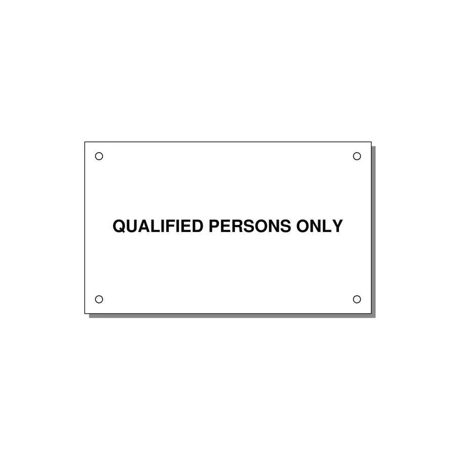 5.0x3.0" Safety Label - QUALIFIED PERSONS ONLY — 5x3" Black on White, Holes
