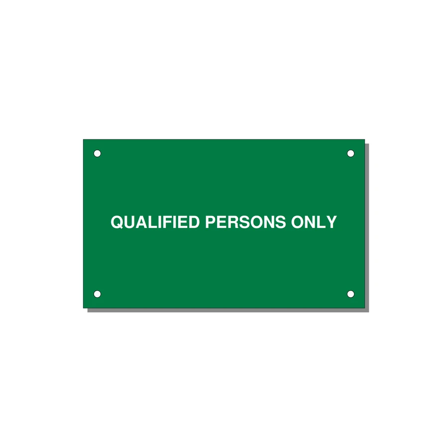 5.0x3.0" Safety Label - QUALIFIED PERSONS ONLY — 5x3" White on Green, Holes