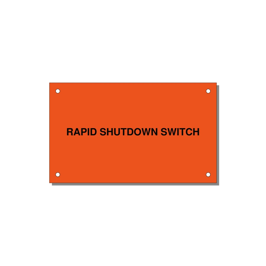 5.0x3.0" Safety Label - RAPID SHUTDOWN SWITCH — 5x3" Black on Orange, Holes
