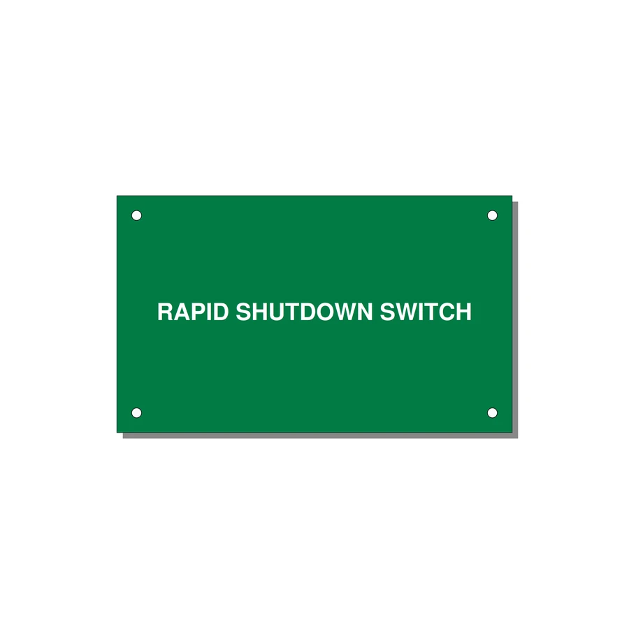 5.0x3.0" Safety Label - RAPID SHUTDOWN SWITCH — 5x3" White on Green, Holes