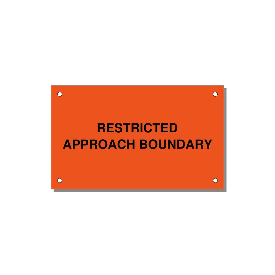 5.0x3.0" Safety Label - RESTRICTED APPROACH BOUND — 5x3" Black on Orange, Holes