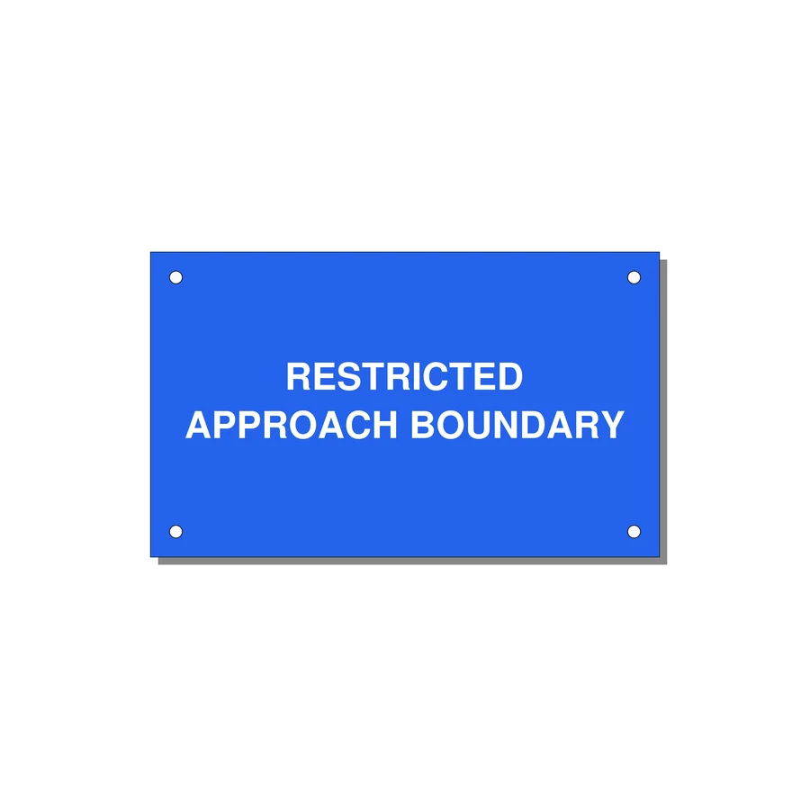 5.0x3.0" Safety Label - RESTRICTED APPROACH BOUND — 5x3" White on Blue, Holes