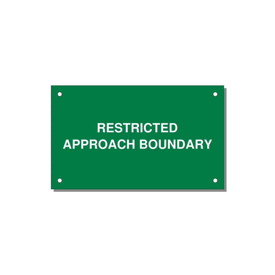 5.0x3.0" Safety Label - RESTRICTED APPROACH BOUND — 5x3" White on Green, Holes