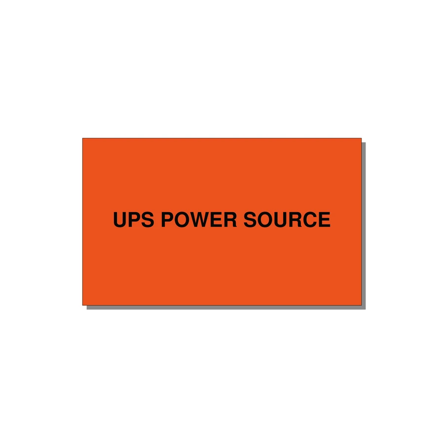5.0x3.0" Safety Label - UPS POWER SOURCE — 5x3" Black on Orange, Adhesive