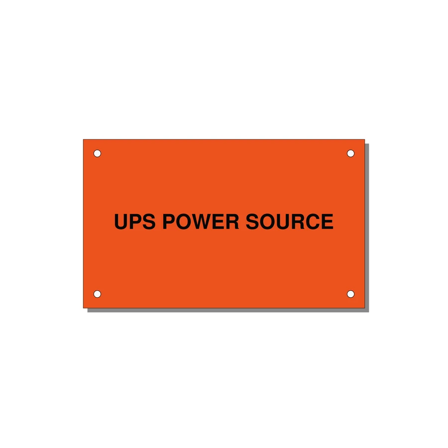 5.0x3.0" Safety Label - UPS POWER SOURCE — 5x3" Black on Orange, Holes
