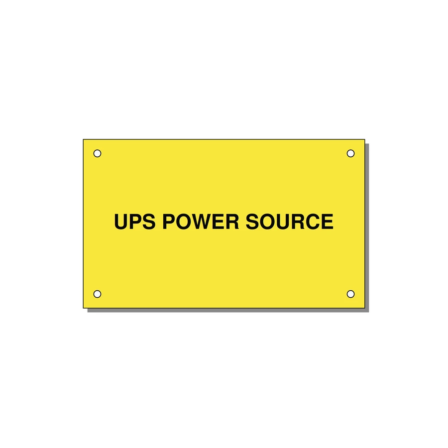 5.0x3.0" Safety Label - UPS POWER SOURCE — 5x3" Black on Yellow, Holes