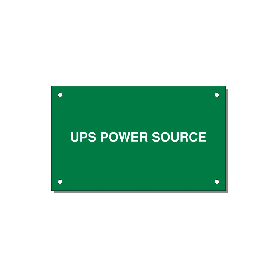 5.0x3.0" Safety Label - UPS POWER SOURCE — 5x3" White on Green, Holes