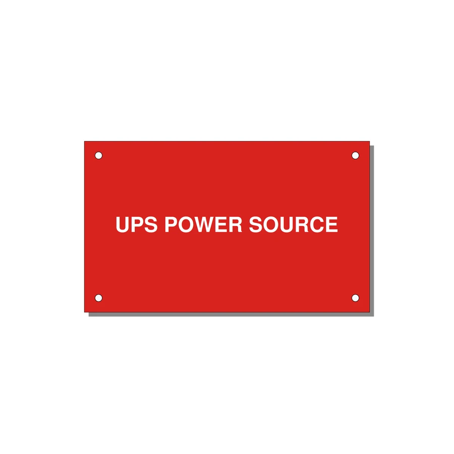 5.0x3.0" Safety Label - UPS POWER SOURCE — 5x3" White on Red, Holes