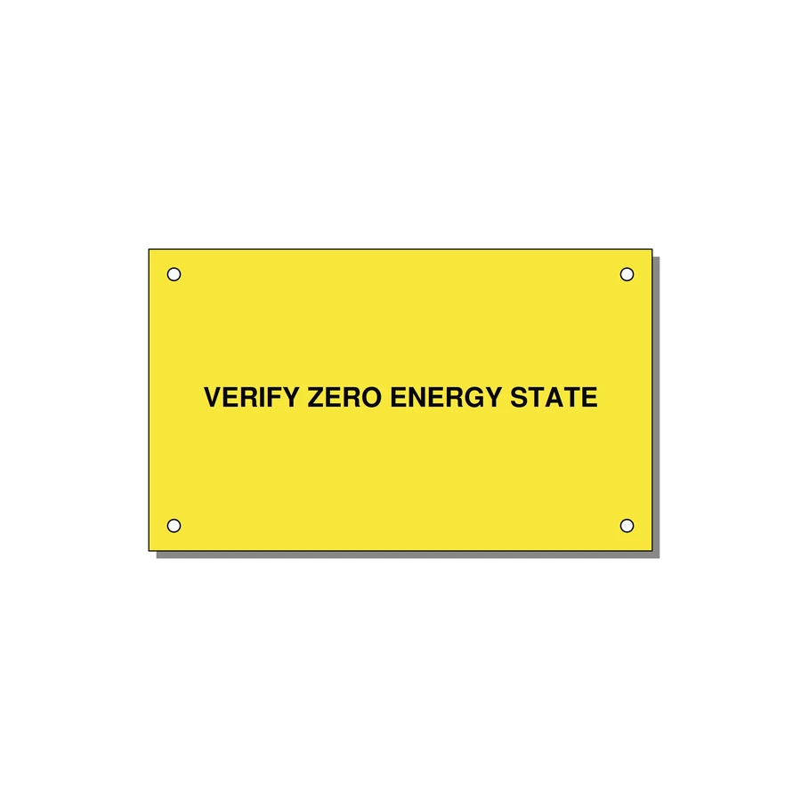 5.0x3.0" Safety Label - VERIFY ZERO ENERGY STATE — 5x3" Black on Yellow, Holes