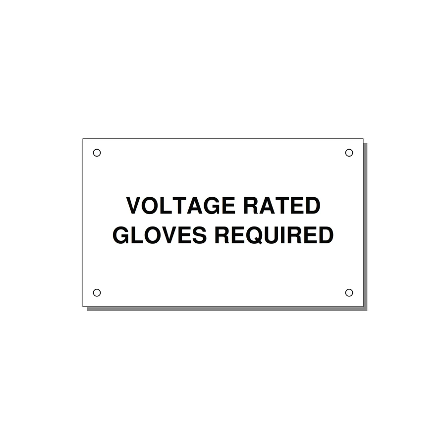 5.0x3.0" Safety Label - VOLTAGE RATED GLOVES REQU — 5x3" Black on White, Holes