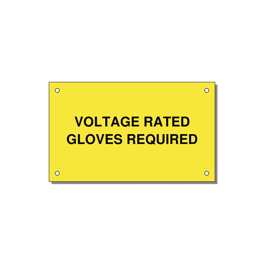 5.0x3.0" Safety Label - VOLTAGE RATED GLOVES REQU — 5x3" Black on Yellow, Holes
