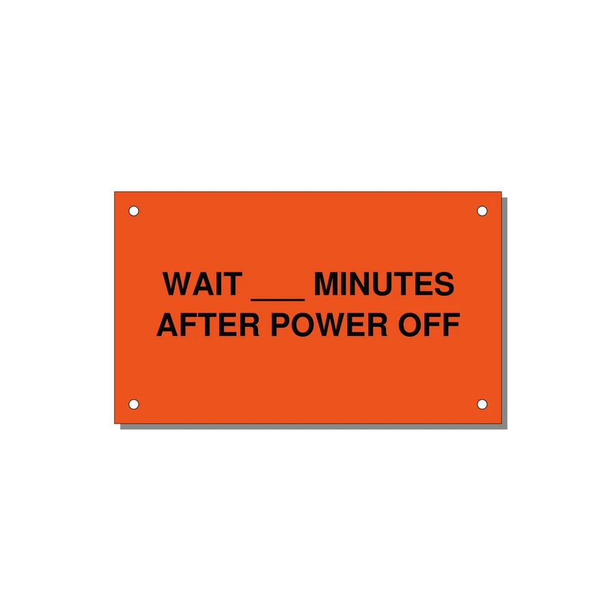 5.0x3.0" Safety Label - WAIT ___ MINUTES AFTER PO — 5x3" Black on Orange, Holes