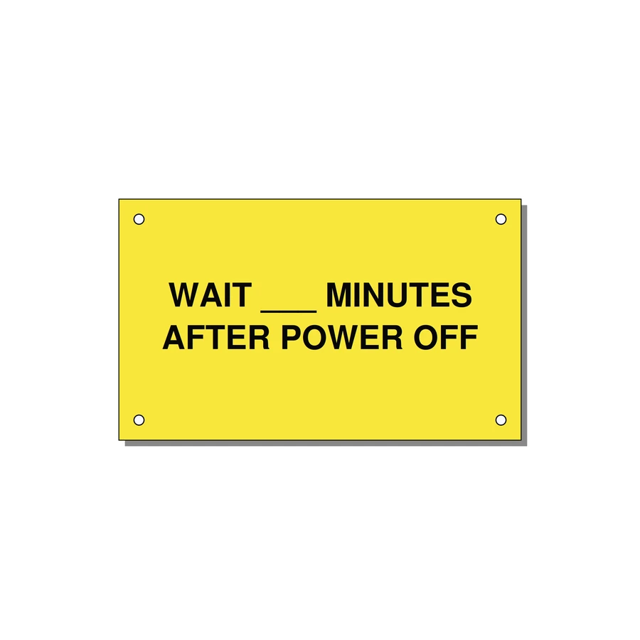 5.0x3.0" Safety Label - WAIT ___ MINUTES AFTER PO — 5x3" Black on Yellow, Holes
