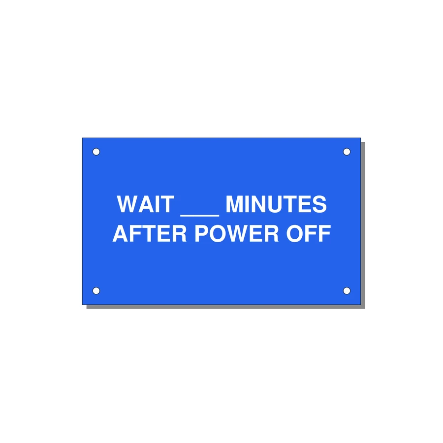 5.0x3.0" Safety Label - WAIT ___ MINUTES AFTER PO — 5x3" White on Blue, Holes