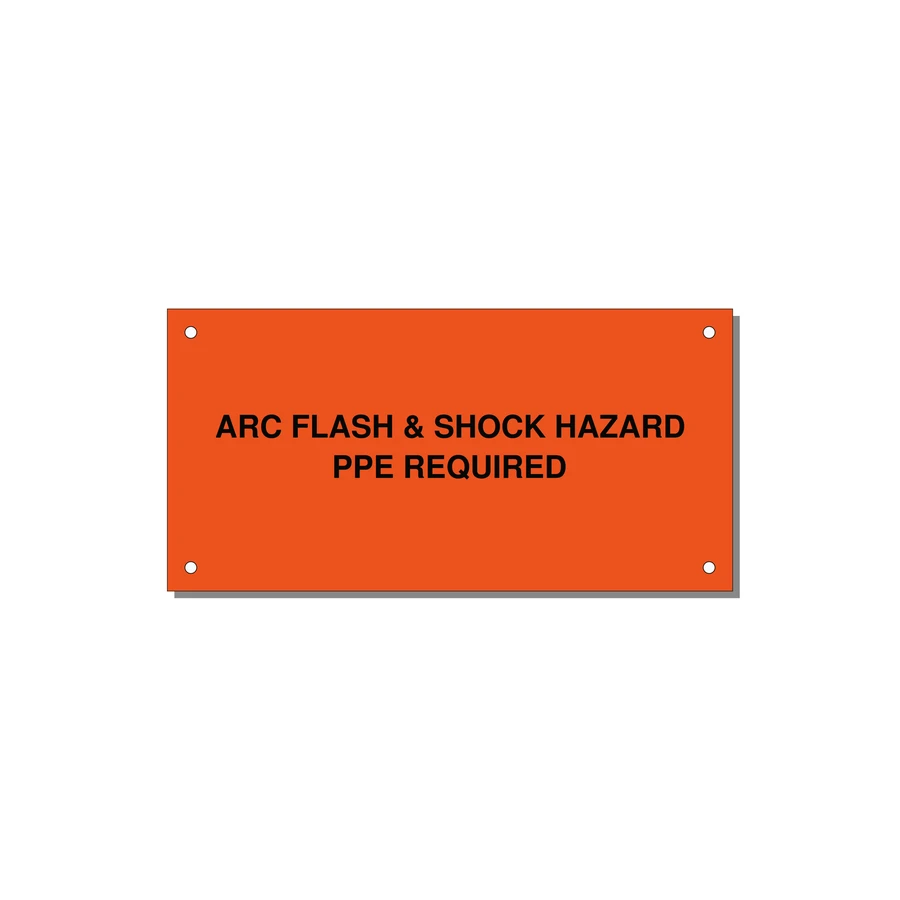 6.0x3.0" Arc Flash Safety Label - ARC FLASH & SHOCK HAZARD — 6x3" Black on Orange, Holes