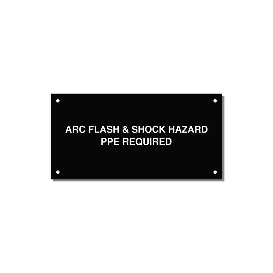 6.0x3.0" Arc Flash Safety Label - ARC FLASH & SHOCK HAZARD — 6x3" White on Black, Holes