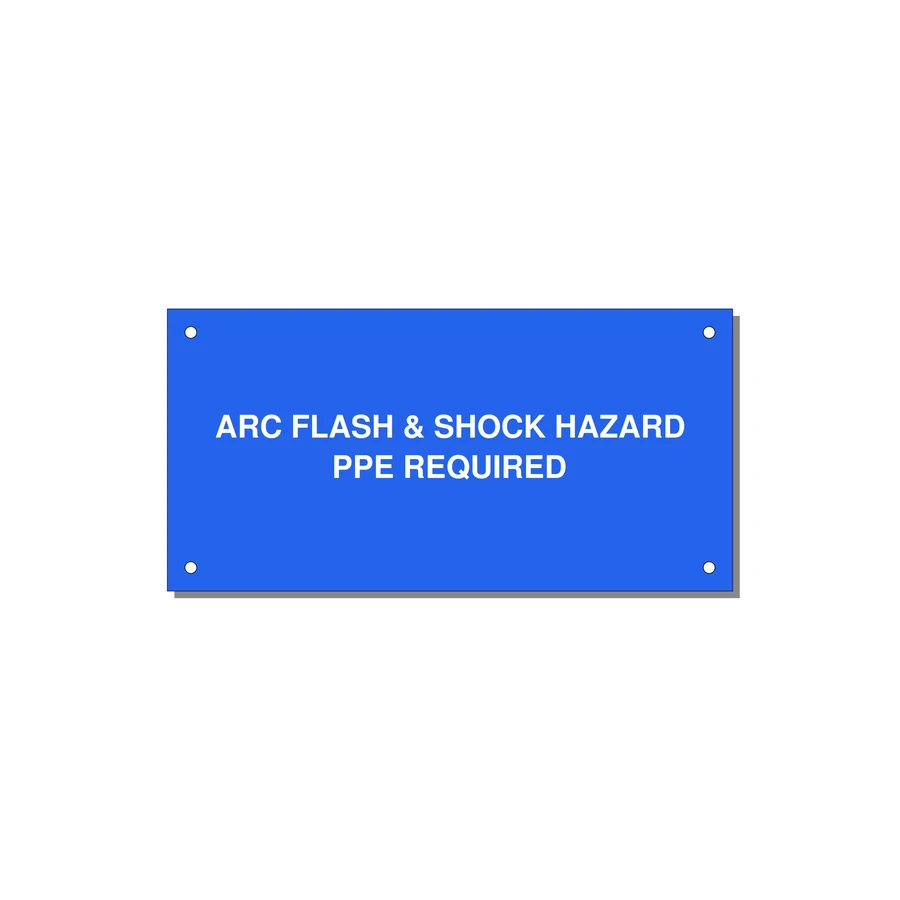 6.0x3.0" Arc Flash Safety Label - ARC FLASH & SHOCK HAZARD — 6x3" White on Blue, Holes