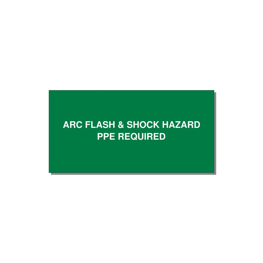 6.0x3.0" Arc Flash Safety Label - ARC FLASH & SHOCK HAZARD — 6x3" White on Green, Adhesive
