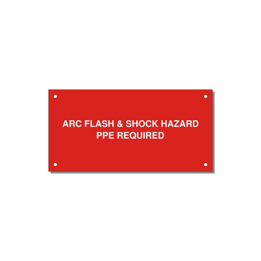 6.0x3.0" Arc Flash Safety Label - ARC FLASH & SHOCK HAZARD — 6x3" White on Red, Holes