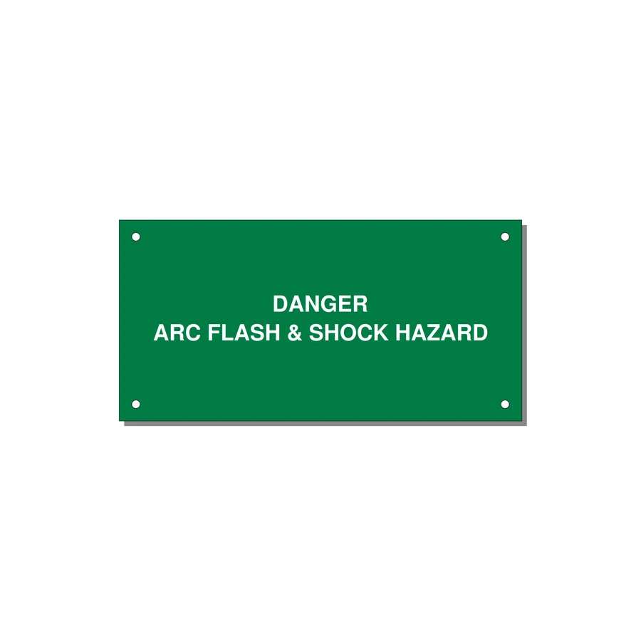6.0x3.0" Arc Flash Safety Label - DANGER ARC FLASH & SHOCK — 6x3" White on Green, Holes