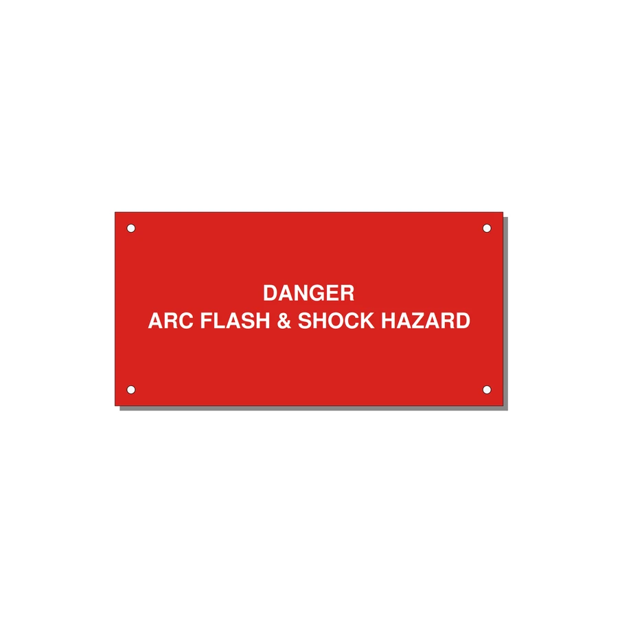 6.0x3.0" Arc Flash Safety Label - DANGER ARC FLASH & SHOCK — 6x3" White on Red, Holes
