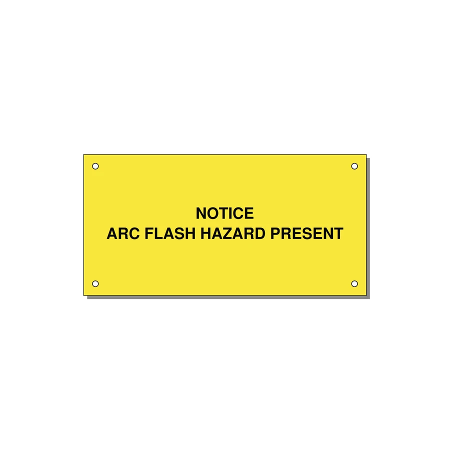 6.0x3.0" Arc Flash Safety Label - NOTICE ARC FLASH HAZARD P — 6x3" Black on Yellow, Holes