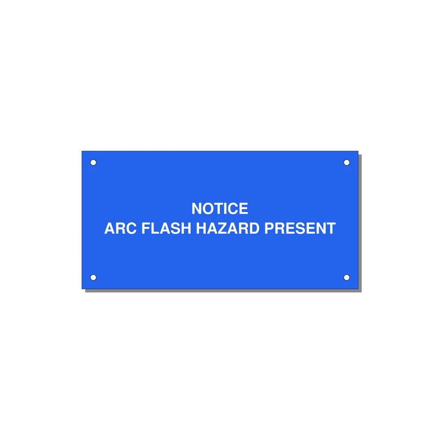 6.0x3.0" Arc Flash Safety Label - NOTICE ARC FLASH HAZARD P — 6x3" White on Blue, Holes
