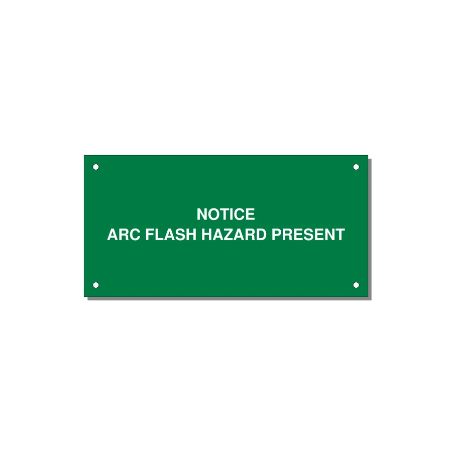 6.0x3.0" Arc Flash Safety Label - NOTICE ARC FLASH HAZARD P — 6x3" White on Green, Holes