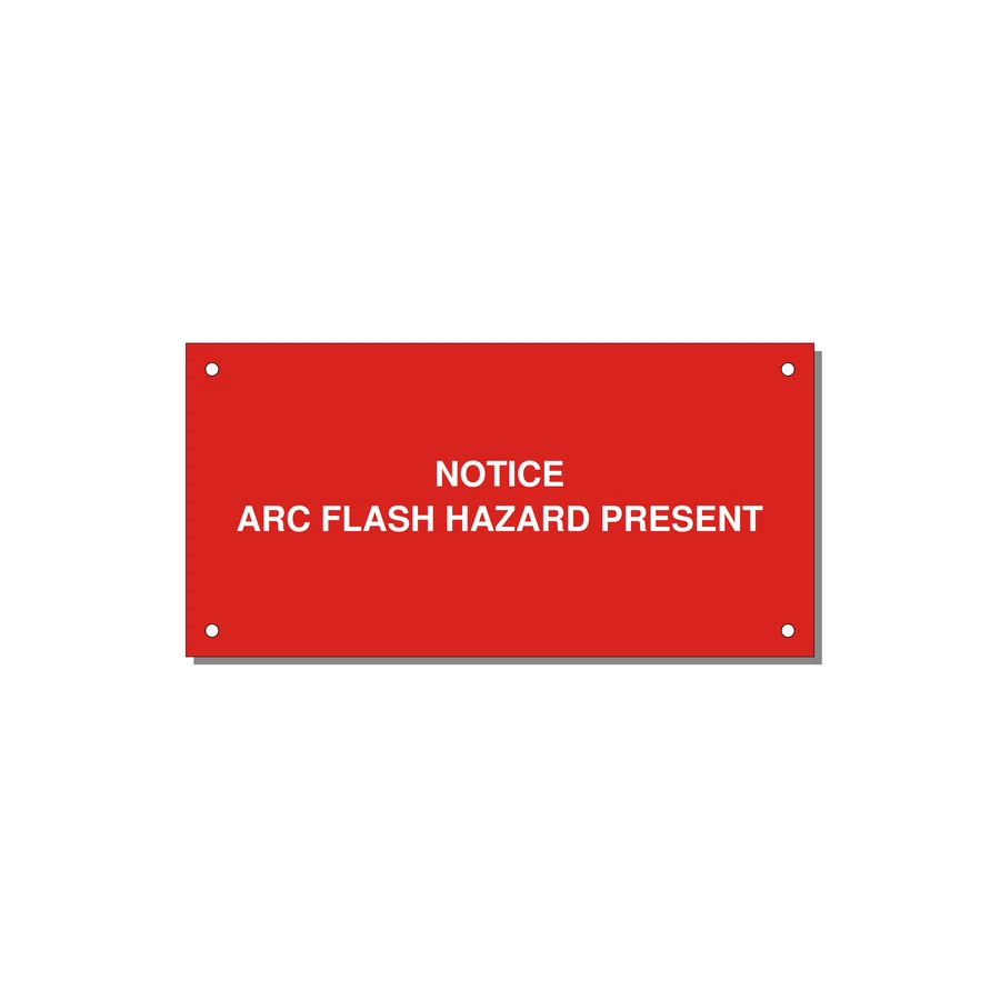 6.0x3.0" Arc Flash Safety Label - NOTICE ARC FLASH HAZARD P — 6x3" White on Red, Holes