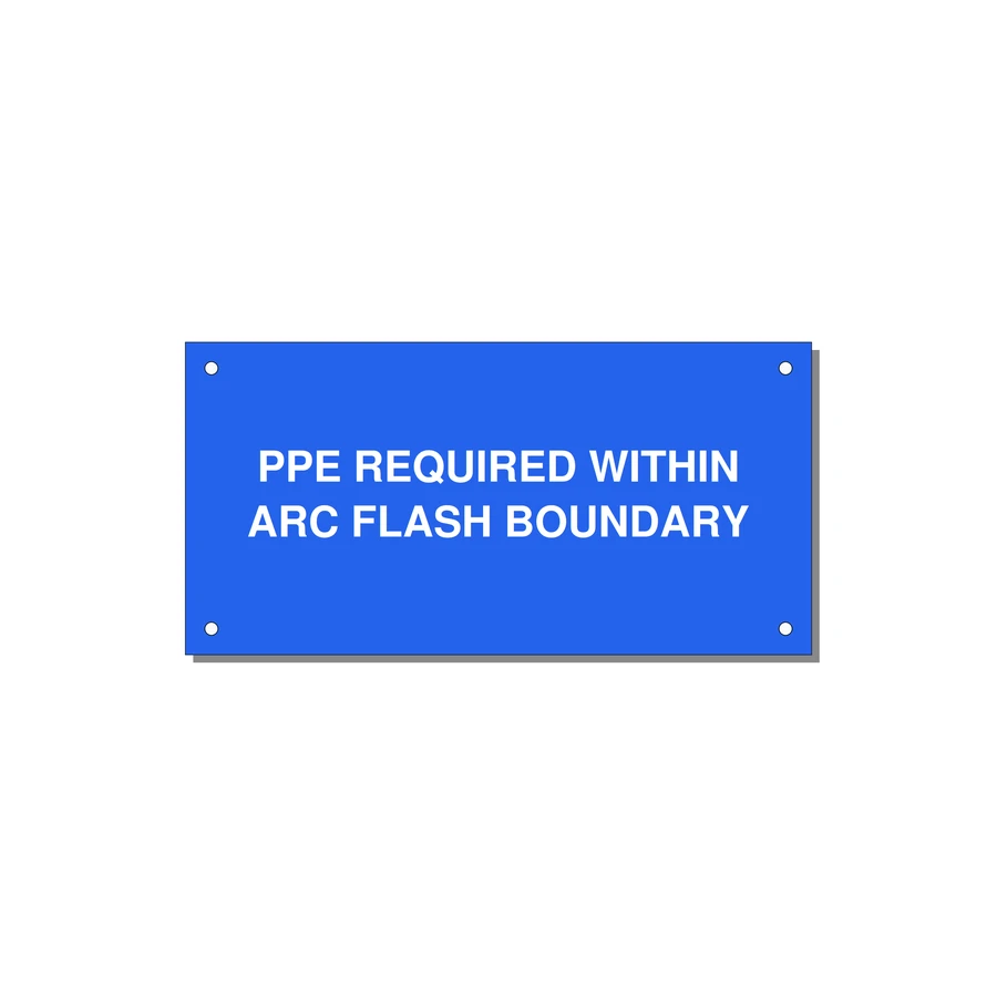 6.0x3.0" Arc Flash Safety Label - PPE REQUI — 6x3" White on Blue, Holes