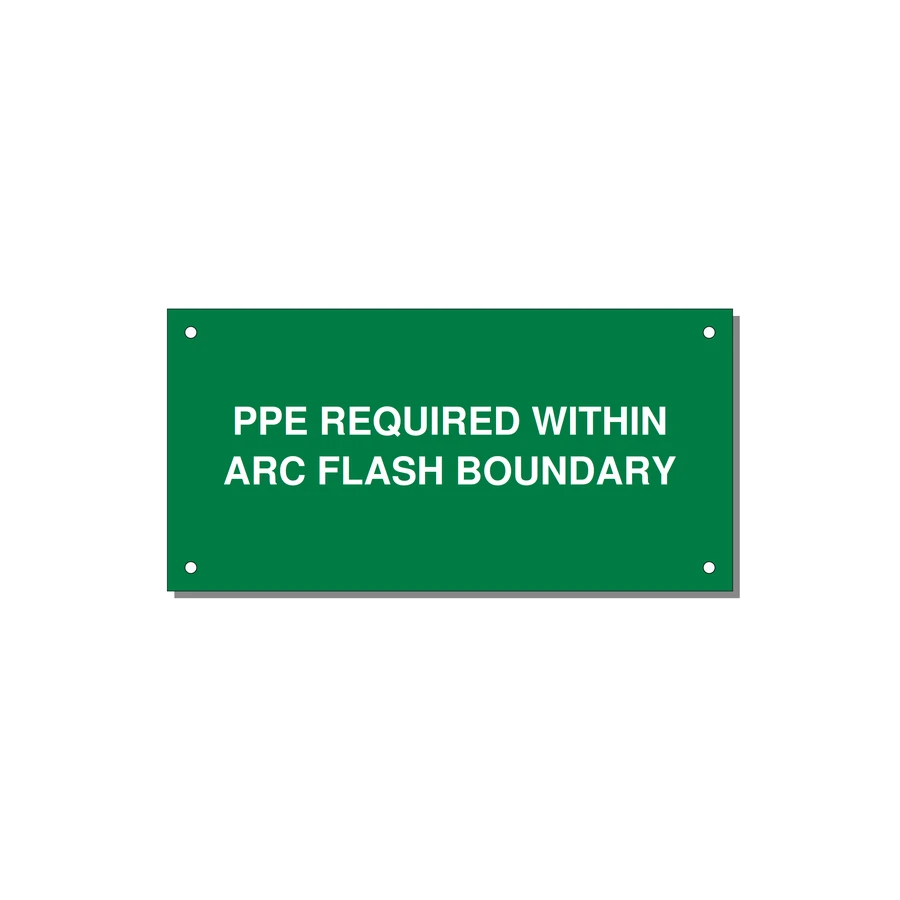6.0x3.0" Arc Flash Safety Label - PPE REQUI — 6x3" White on Green, Holes