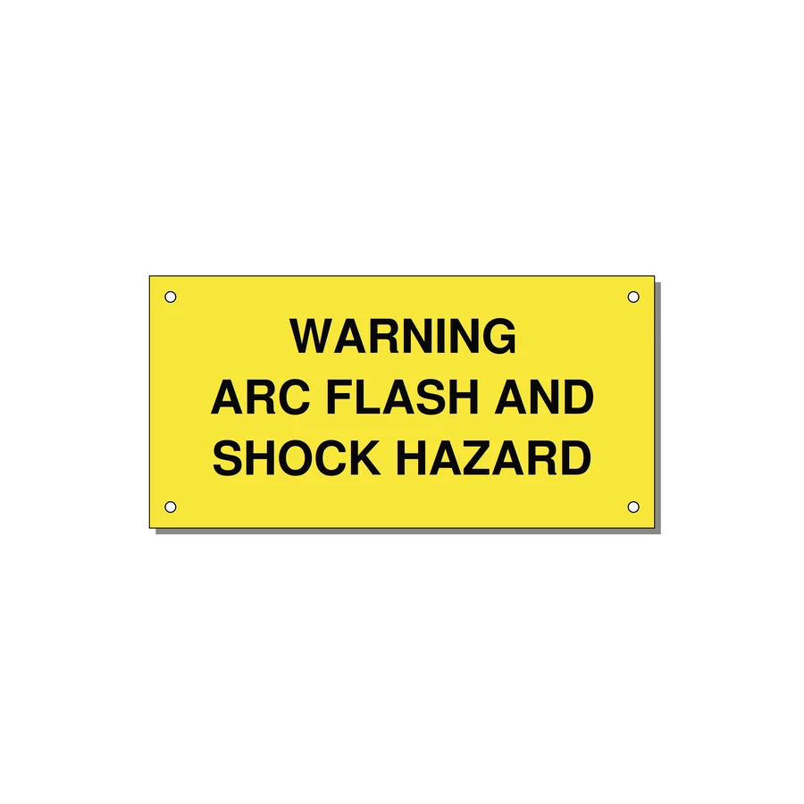 6.0x3.0" Arc Flash Safety Label - WARNING ARC FLASH AND SHO — 6x3" Black on Yellow, Holes