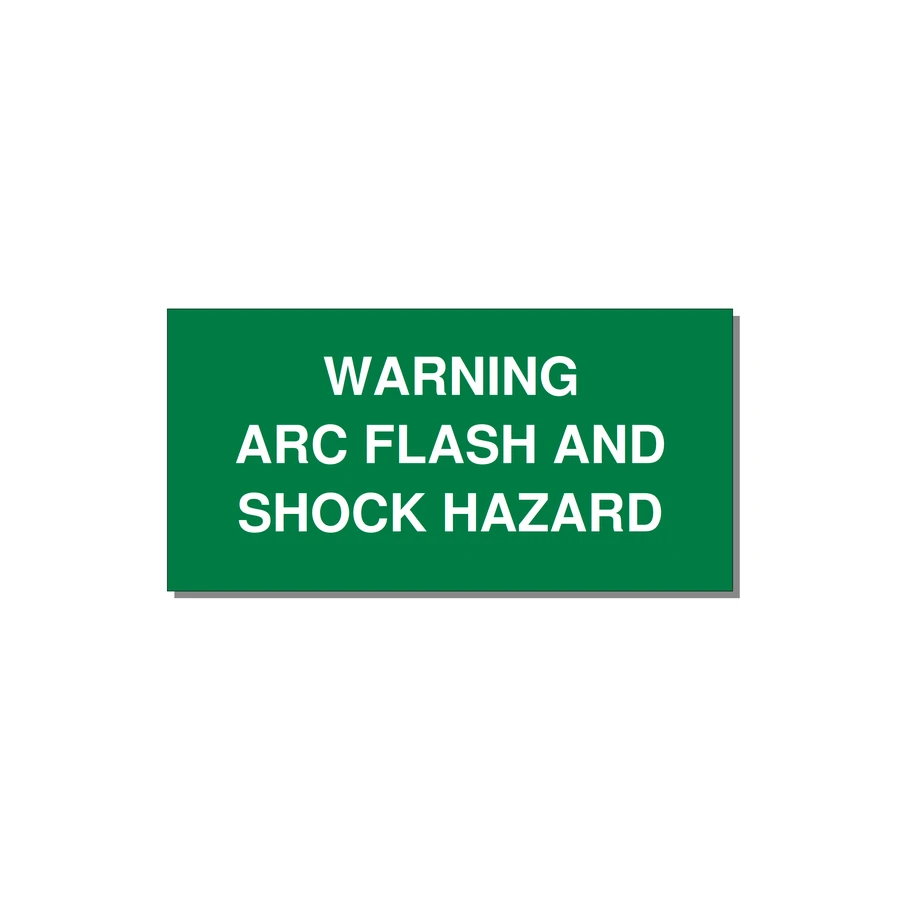 6.0x3.0" Arc Flash Safety Label - WARNING ARC FLASH AND SHO — 6x3" White on Green, Adhesive