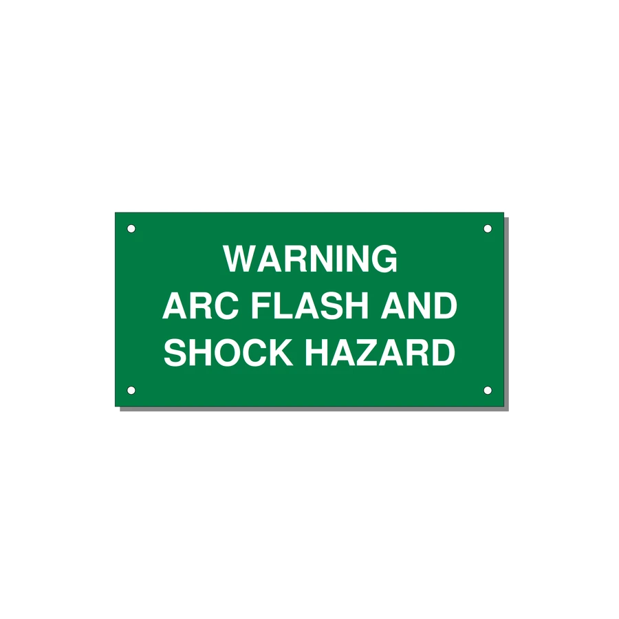 6.0x3.0" Arc Flash Safety Label - WARNING ARC FLASH AND SHO — 6x3" White on Green, Holes