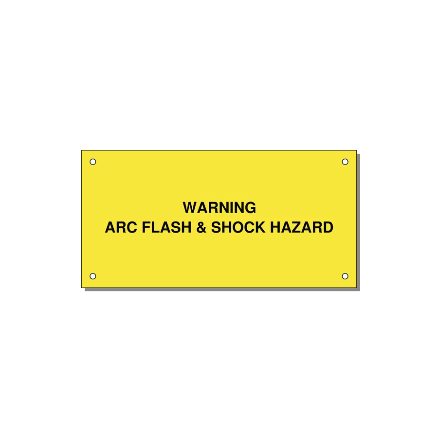 6.0x3.0" Arc Flash Safety Label - WARNING ARC FLASH & SHOCK — 6x3" Black on Yellow, Holes