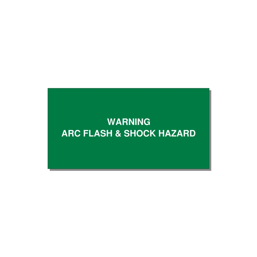 6.0x3.0" Arc Flash Safety Label - WARNING ARC FLASH & SHOCK — 6x3" White on Green, Adhesive